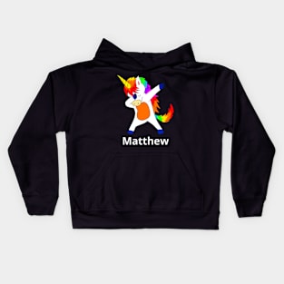 Matthew First Name Personalized Dabbing Unicorn Kids Hoodie